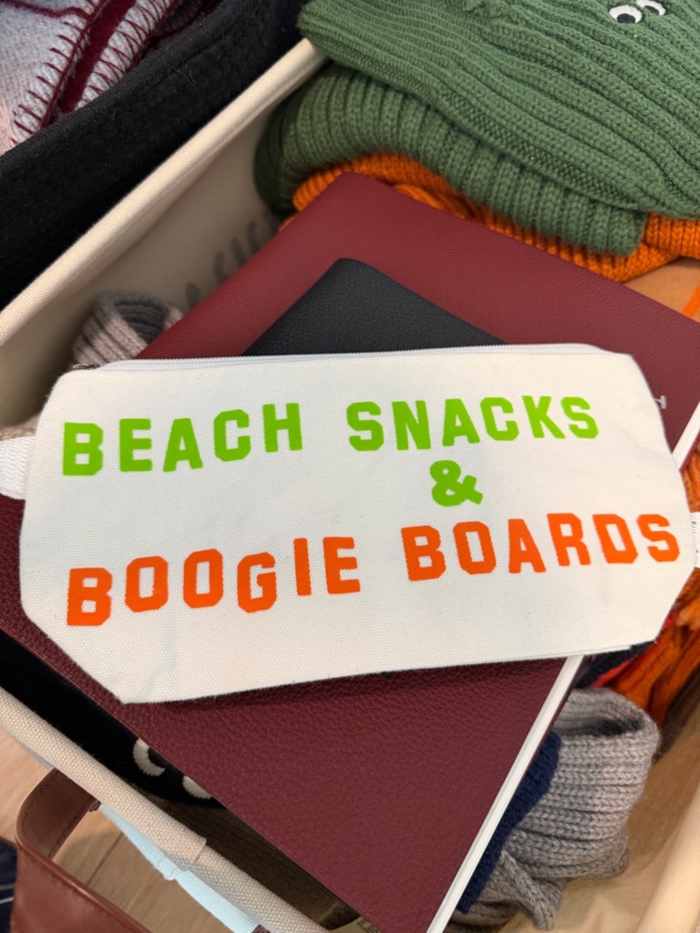 Canvas Zip Pouch - White with Lime & Orange Text